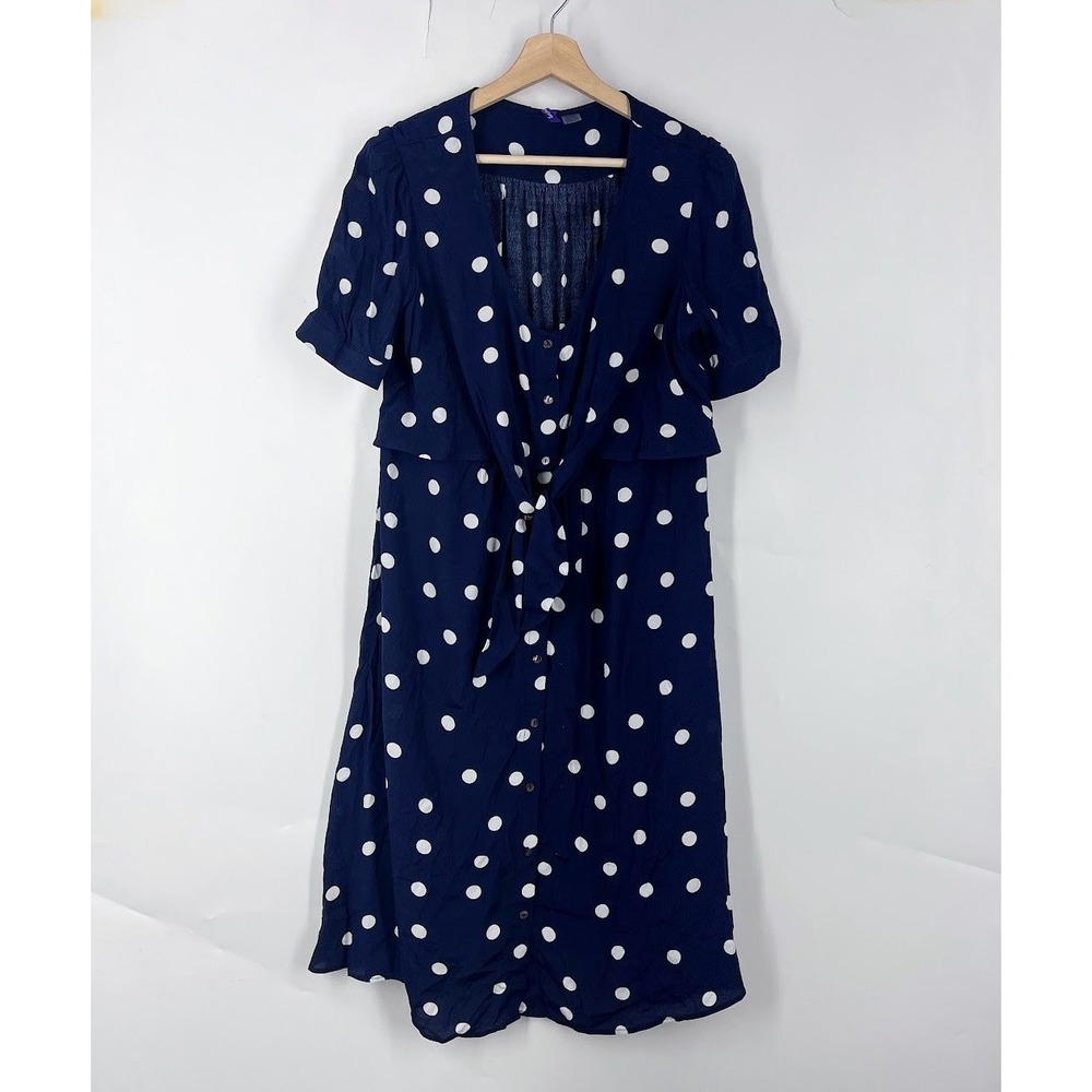 Seraphine Navy Polka Dot Midi Tiered Tie Front Maternity Dress Size US 8 NEW